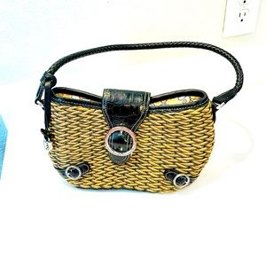 Brighton  Emme Black & Tan Straw Shoulder
Bag